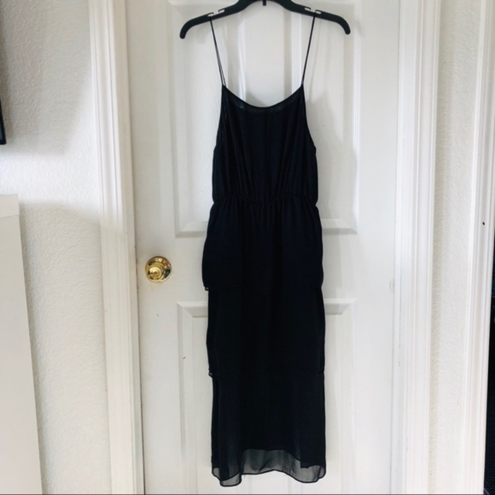 NWOT LUCKY BRAND black ruffle tiered sheer spaghetti strap midi dress SZ small